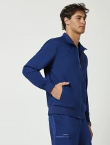 Right side view of Healing Hands Purple Label Men's Jonathan Bomber Scrub Jacket 5530 in Navy
