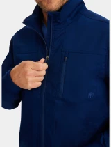 Front zipper detail of Healing Hands Purple Label Men's Jonathan Bomber Scrub Jacket 5530 in Navy