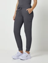 Left side view of Healing Hands Purple Label Women's Toby Drawstring Jogger Scrub Pant 9244 in Pewter