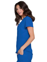 Side view of Heartsoul HS710 tuckable V-neck top in royal