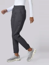 Left side view of Cherokee Workwear Revolution Women's Natural Rise Jogger Scrub Pant WW011 in Pewter
