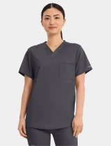 Front view of Cherokee Workwear Revolution Unisex V-Neck Scrub Top WW625 in Pewter