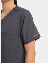 Sleeve logo detail of Cherokee Workwear Revolution Unisex V-Neck Scrub Top WW625 in Pewter