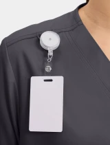 Badge loop detail of Cherokee Workwear Revolution Unisex V-Neck Scrub Top WW625 in Pewter
