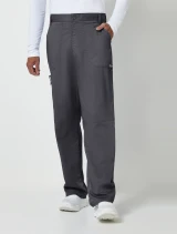 Front view of Cherokee Workwear Revolution Men's Fly Front Tapered Leg Cargo Scrub Pant WW140 in Pewter