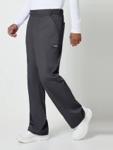 Left side view of Cherokee Workwear Revolution Men's Fly Front Tapered Leg Cargo Scrub Pant WW140 in Pewter