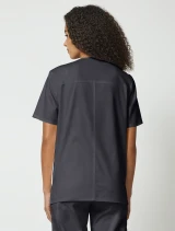 Back view of Cherokee Workwear Core Stretch Unisex 4 Pocket V-Neck Scrub Top 4725 in Pewter