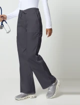 Left side view of Cherokee Workwear Core Stretch Unisex Drawstring Straight Leg Cargo Scrub Pant 4043 in Pewter