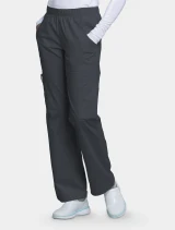 Front view of Cherokee Workwear Core Stretch Women's Mid Rise Pull-On Straight Leg Cargo Scrub Pant 4005 in Pewter