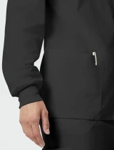 Front pocket detail of Cherokee Workwear Professionals Men's Snap Front Jacket #WW360 in Black