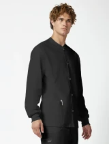 Alternate side view of Cherokee Workwear Professionals Men's Snap Front Jacket #WW360 in Black