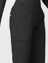 Alternate waistband close-up of Cherokee Workwear Professionals Women's Mid Rise Pull-On Cargo Pant #WW170 in Black
