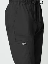 Cargo pocket detail of Cherokee Workwear Professionals Men's Fly Front Cargo Pant #WW190 in Black