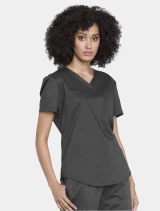 Right side view of Cherokee Workwear Revolution Women's Tuckable V-Neck O.R. Scrub Top WW657 in Pewter