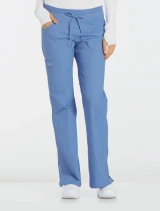Front angle view of Cherokee Workwear Core Stretch Women's Low Rise Drawstring Flare Leg Cargo Scrub Pant 24001 in Ciel