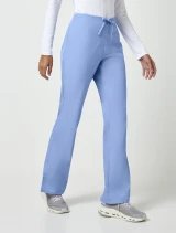 Right three-quarter side view of Cherokee Workwear Originals Women's Drawstring Flare Leg Scrub Pant 4101 in Ciel