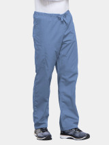 Right side view of the Cherokee Workwear unisex scrub pant #4100 in ciel.