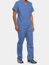 Full body view of the Cherokee Workwear unisex scrub pant #4100 in ciel.