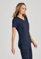 Side View of Grey's Anatomy Spandex Stretch Tuck In Top GRST136 in Steel