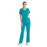 Full View of Grey's Anatomy V-Neck Top 41423 in Teal