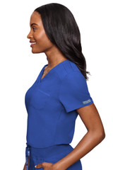 Side View of Med Couture Touch Chest Pocket Top 7448 in Royal