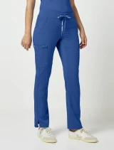Side view of Med Couture Touch Women's Yoga Waist Cargo Pant #7725 in Royal