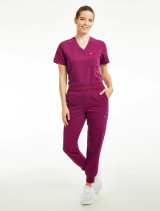 Full view of the Spirit Scrubs Tuck-In Top PWT113 in wine.