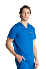 Front view of Sanibel Scrubs Men's V-Neck Top PL668 in Royal Blue