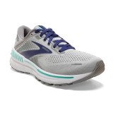 Front view of Brooks women's Adrenaline GTS 22 alloy/blue/green