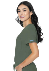 Side view of Med Couture Peaches 1-Pocket top in olive. Item MC8482.