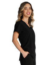 Side view of Cherokee by Cherokee Women's Tuckable V-Neck Top #CK748A in black