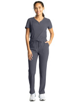 Tucked-in view of the Sanibel Scrubs women's zip front top #PL667 in pewter