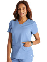 Left side view of the Cherokee Atmos women's v-neck top CK356A in ciel
