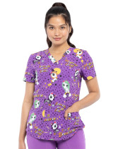 Front view of women's Cherokee Print top in Boo-nicorn Magic pattern.