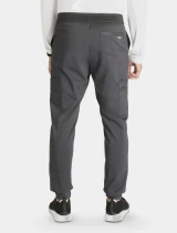 Back view of Cherokee Workwear Revolution Men's Mid Rise Drawstring Cargo Jogger Scrub Pant WW251 in Pewter