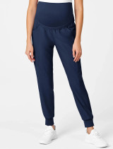 Front view of the women's Wink W123 maternity scrub jogger pant #5455 in navy.