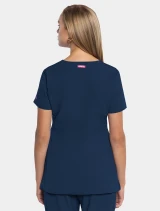 Back view of Med Couture Amp Women's V-Neck Top #MC702 in Navy