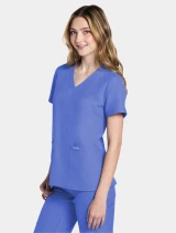 Left side view of Cherokee Workwear Originals Ultra Women's 2 Pocket V-Neck Scrub Top CK953A in Ciel