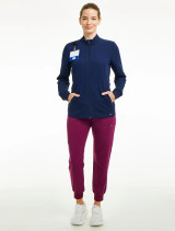 Spirit Scrubs women's jogger scrub pant #UOB407 in wine and scrub jacket UOJ709 in navy.