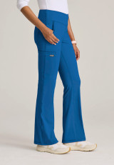 Side view of the Grey's Anatomy Knit-Stretch women's flare-leg scrub pant GRSP684 in royal.
