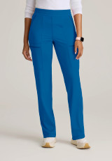 Front view of the Grey's Anatomy Knit-Stretch women's straight-leg scrub pant GRSP685 in royal.