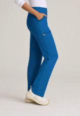 Side view of the Grey's Anatomy Knit-Stretch women's straight-leg scrub pant GRSP685 in royal.