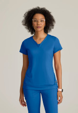 Front view of the Grey's Anatomy Knit-Stretch women's banded bottom scrub top GRST250 in royal.