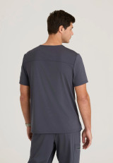 Back view of the Grey's Anatomy Knit-Stretch men's v-neck scrub top GRST275 in steel.