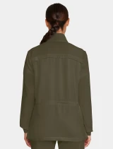 Back view of Healing Hands Quest Women's Zip-Front Utility Scrub Jacket HH360 in Olive