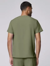Back view of Healing Hands Quest Men's 1-Pocket Tuck-In V-Neck Scrub Top HH758 in Olive
