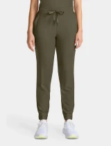 Front view of Healing Hands Quest Women's Flat Front Jogger Scrub Pant HH155 in Olive