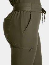 Back pocket detail of Healing Hands Quest Women's Flat Front Jogger Scrub Pant HH155 in Olive