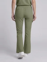Back view of Healing Hands Quest Women's 6-Pocket Flare Leg Scrub Pant HH150 in Olive
