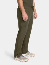 Side view of Healing Hands Quest Men's Zip-Fly Drawstring Scrub Pant HH154 in Olive